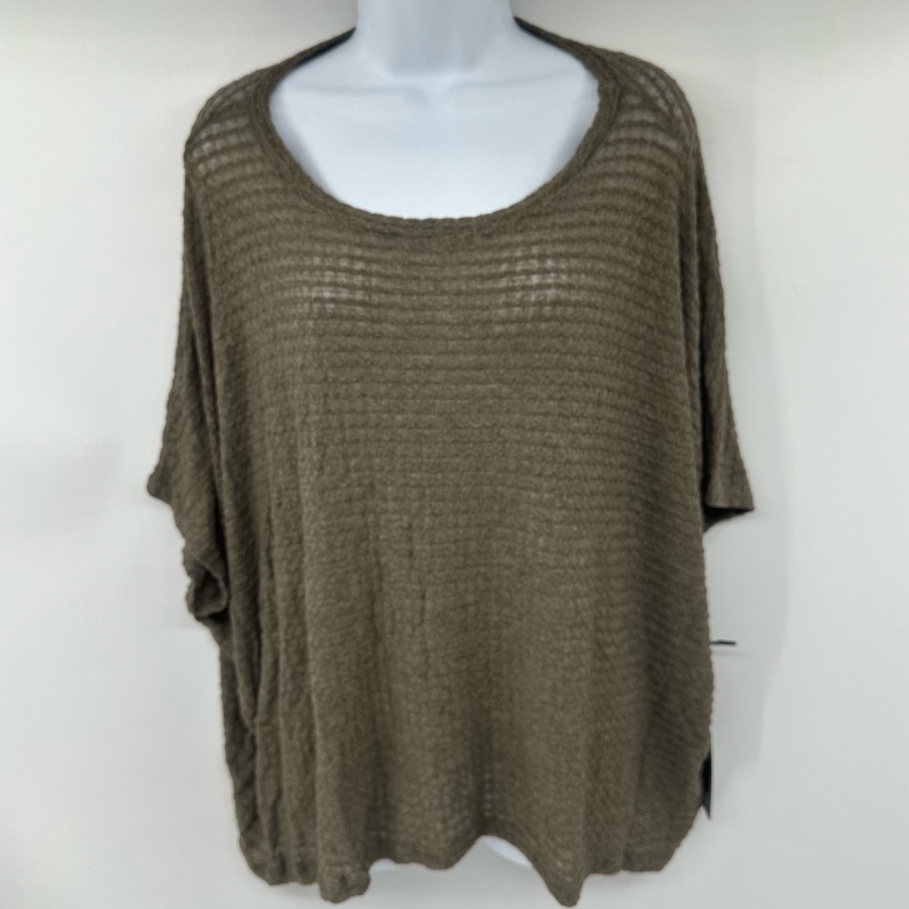 Michael Lauren Oversized Short Sleeve Waffle Tee Olive Green Brown One Size